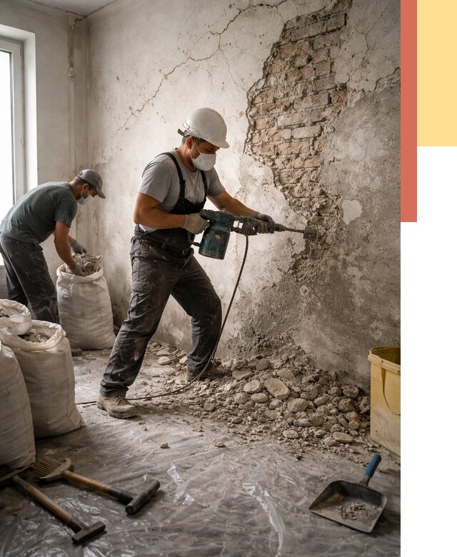 Демонтаж штукатурки со стен в Норильске от 7477 руб/м² — быстро и недорого | ОТДЕЛОЧНИК-Нрл