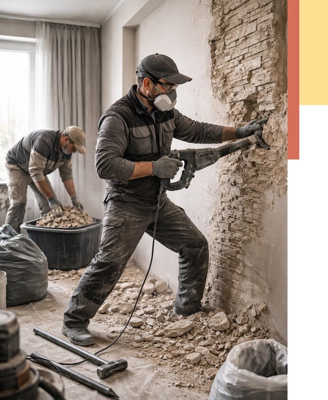 Демонтаж декоративного камня в Норильске от 1506 руб/м² — быстро и недорого | ОТДЕЛОЧНИК-Нрл