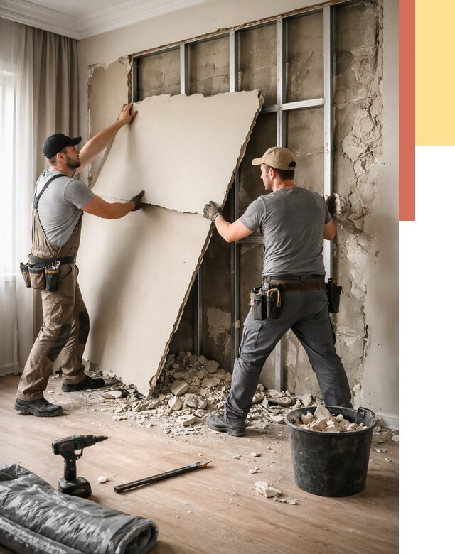 Демонтаж гипсокартона со стен в Норильске от 363 руб. — услуги демонтажа | ОТДЕЛОЧНИК-Нрл