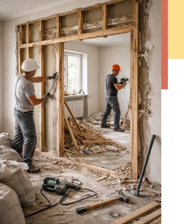 Демонтаж деревянных перегородок в Норильске от 3323 руб. — быстро и недорого | ОТДЕЛОЧНИК-Нрл