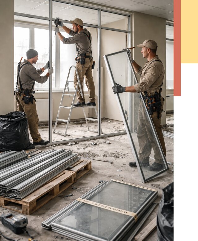 Демонтаж алюминиевых перегородок в Норильске от 4362 руб. — быстро и недорого | ОТДЕЛОЧНИК-Нрл