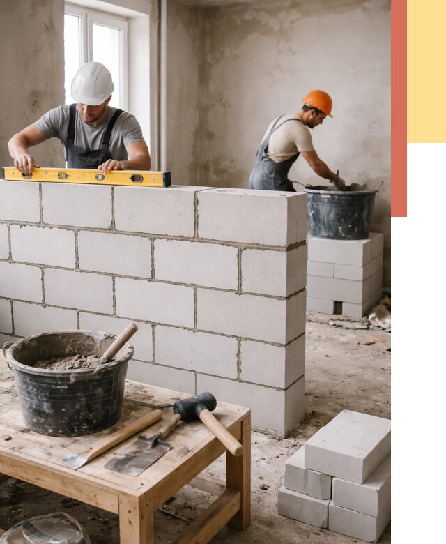 Кладка перегородок из газобетона в Норильске от 3323 руб. под ключ | ОТДЕЛОЧНИК-Нрл