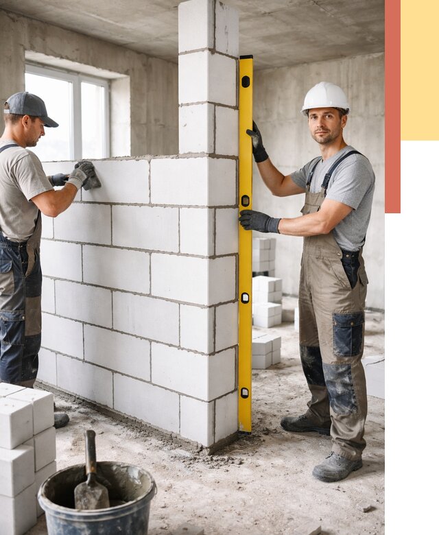 Кладка перегородок из пеноблока в Норильске от 1869 руб. под ключ | ОТДЕЛОЧНИК-Нрл