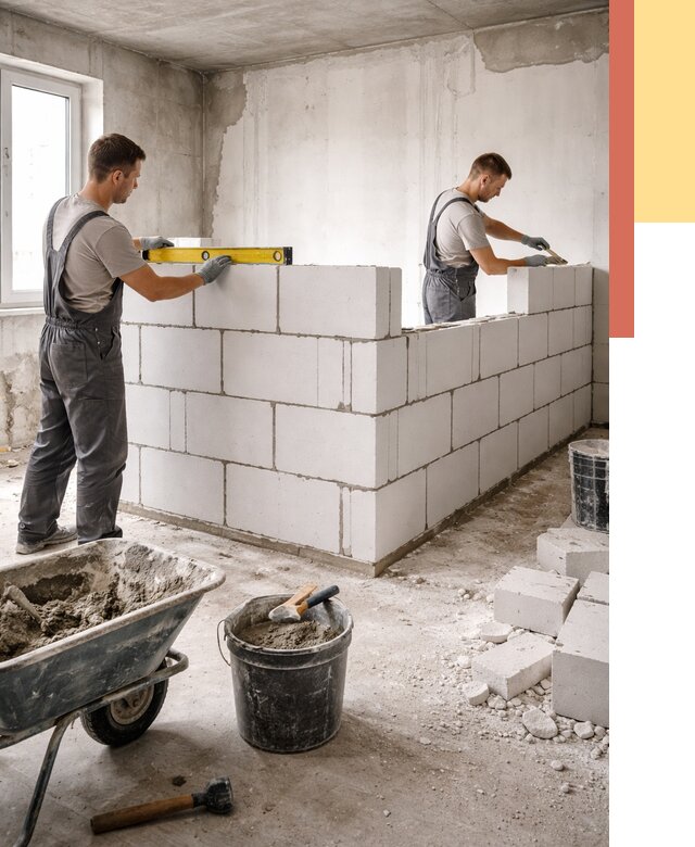 Кладка перегородок из ПГП в Норильске от 2596 руб./м2 — монтаж и возведение под ключ | ОТДЕЛОЧНИК-Нрл