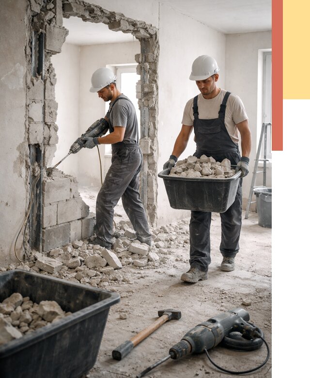 Демонтаж блоковых перегородок в Норильске от 3894 руб. — быстро и недорого | ОТДЕЛОЧНИК-Нрл