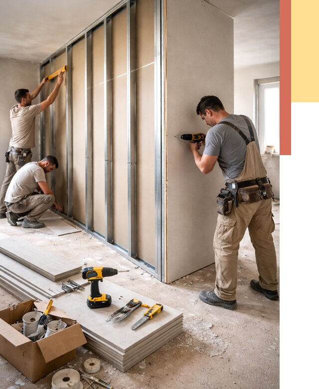 Монтаж однослойной перегородки из гипсокартона в Норильске от 675 руб. | ОТДЕЛОЧНИК-Нрл