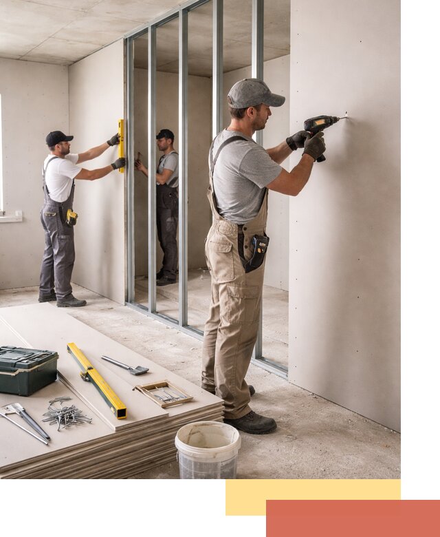 Однослойная перегородка из гипсокартона в Норильске под ключ, монтаж и отделка