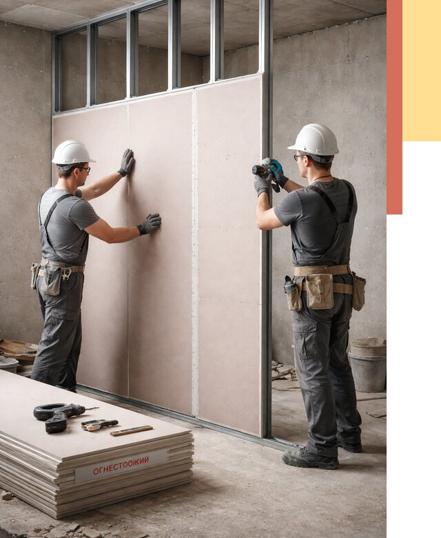 Перегородка из огнестойкого гипсокартона в Норильске от 1921 руб. под ключ | ОТДЕЛОЧНИК-Нрл