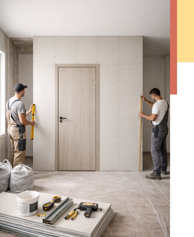 Перегородка из гипсокартона с дверью в Норильске от 4673 руб. под ключ | ОТДЕЛОЧНИК-Нрл