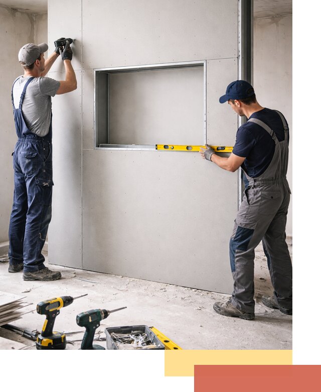 Перегородка из гипсокартона с нишей под декор в Норильске