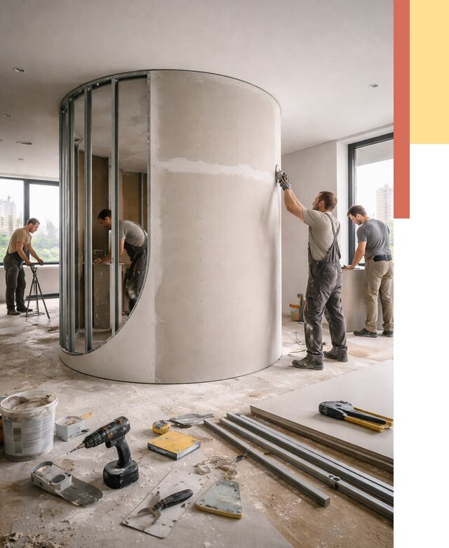 Радиусная перегородка из гипсокартона в Норильске от 3012 руб. под ключ | ОТДЕЛОЧНИК-Нрл