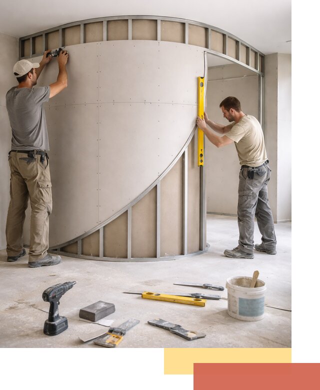 Радиусная перегородка из гипсокартона в Норильске под ключ