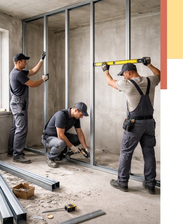 Монтаж каркаса перегородки из профиля в Норильске от 779 руб. | ОТДЕЛОЧНИК-Нрл