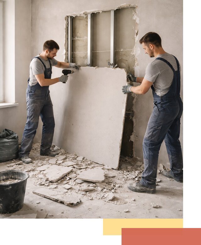 Демонтаж перегородки из гипсокартона в Норильске быстрый и аккуратный