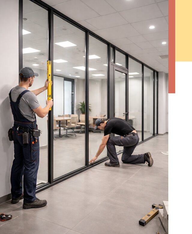 Каркасные стеклянные перегородки в Норильске под ключ от 9554 руб. | ОТДЕЛОЧНИК-Нрл