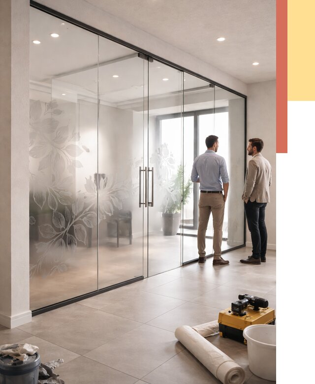 Стеклянные перегородки с рисунком в Норильске от 12981 руб. монтаж и нанесение | ОТДЕЛОЧНИК-Нрл