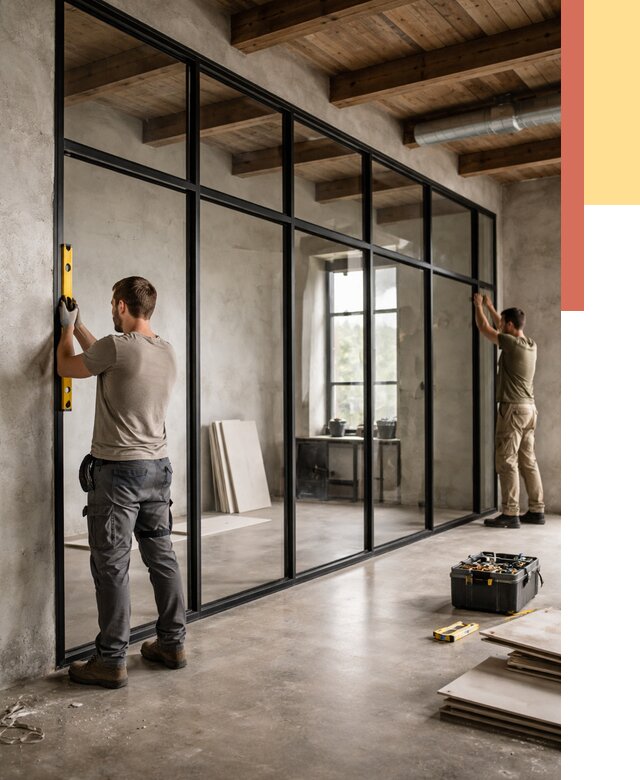 Стеклянные перегородки лофт в Норильске от 10904 руб. под ключ | ОТДЕЛОЧНИК-Нрл