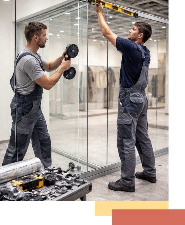 Стеклянные перегородки для магазинов в Норильске — монтаж и установка