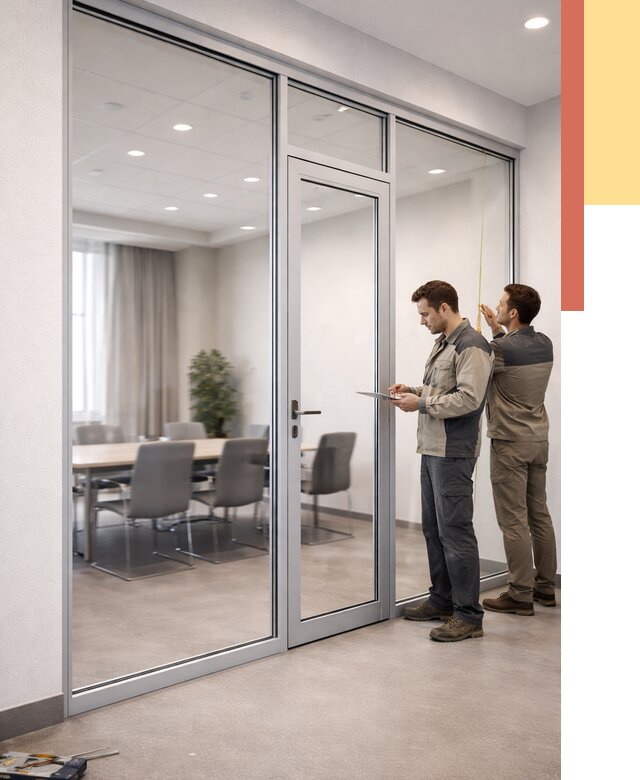 Установка и монтаж алюминиевых перегородок со стеклом в Норильске от 8516 руб. | ОТДЕЛОЧНИК-Нрл