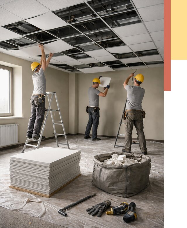 Демонтаж потолка Армстронг в Норильске от 4673 руб. быстро и недорого | ОТДЕЛОЧНИК-Нрл