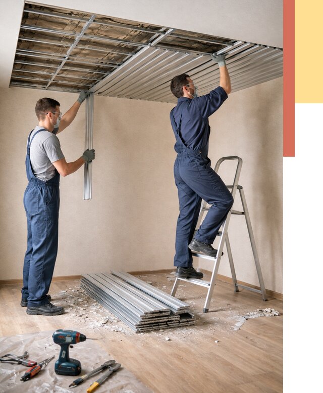 Демонтаж реечного потолка в Норильске от 4673 руб. быстро и недорого | ОТДЕЛОЧНИК-Нрл