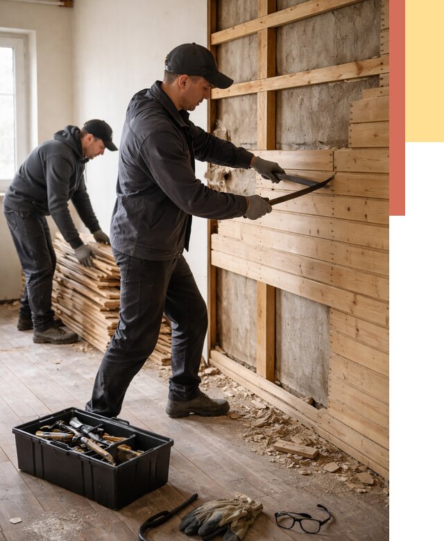 Демонтаж вагонки в Норильске от 3946 руб/м2 — быстро и недорого | ОТДЕЛОЧНИК-Нрл