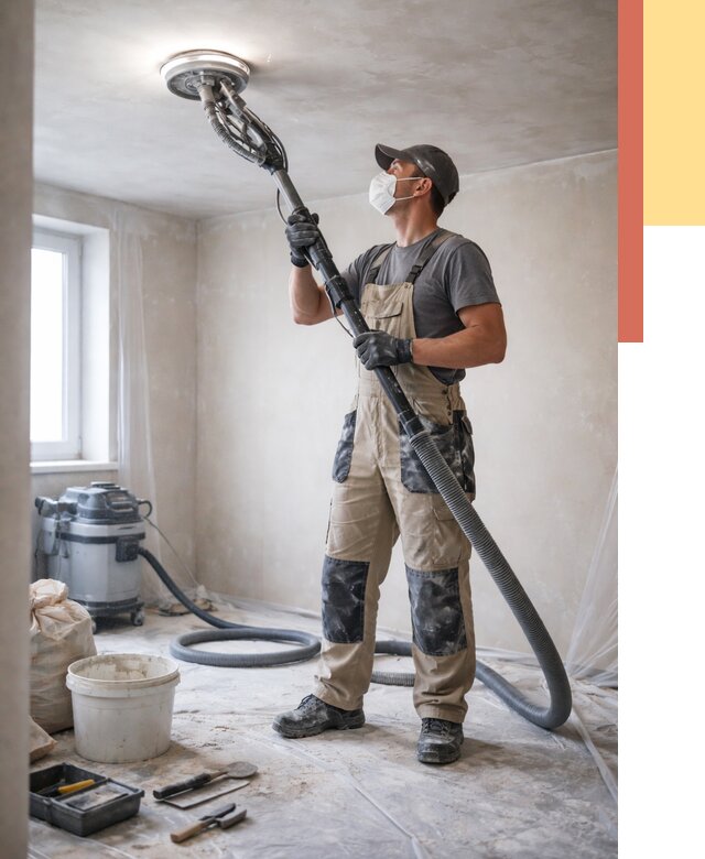 Шлифовка потолка в Норильске от 3635 руб. — услуги шлифования потолка | ОТДЕЛОЧНИК-Нрл