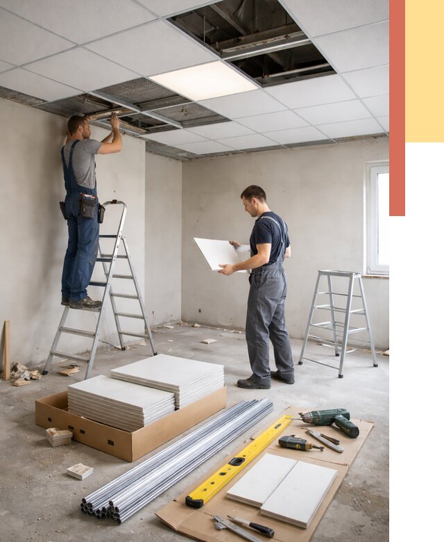 Монтаж потолка армстронг в Норильске от 4673 руб/м2 — быстрая установка под ключ | ОТДЕЛОЧНИК-Нрл