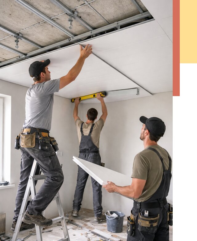 Монтаж потолка из ПВХ панелей в Норильске от 3635 руб./м2 — быстро и недорого | ОТДЕЛОЧНИК-Нрл