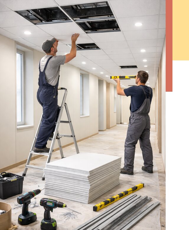 Ремонт потолка Армстронг в Норильске от 4673 руб. — быстро и недорого | ОТДЕЛОЧНИК-Нрл