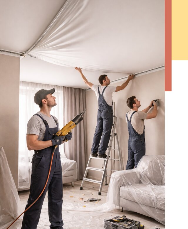 Установка натяжного потолка в Норильске от 4673 руб. | Быстро и недорого — ОТДЕЛОЧНИК-Нрл