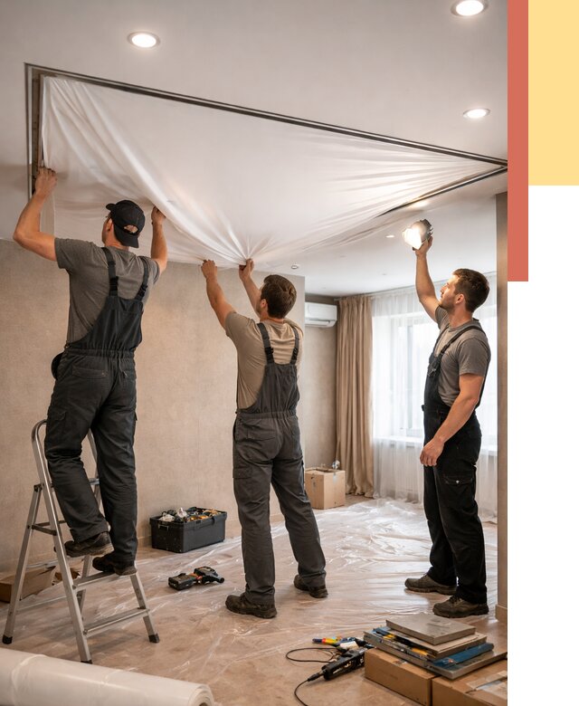 Монтаж ПВХ натяжного потолка в Норильске от 3635 руб. под ключ | ОТДЕЛОЧНИК-Нрл