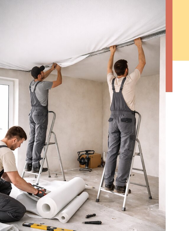 Монтаж тканевого натяжного потолка в Норильске от 3635 руб. под ключ | ОТДЕЛОЧНИК-Нрл