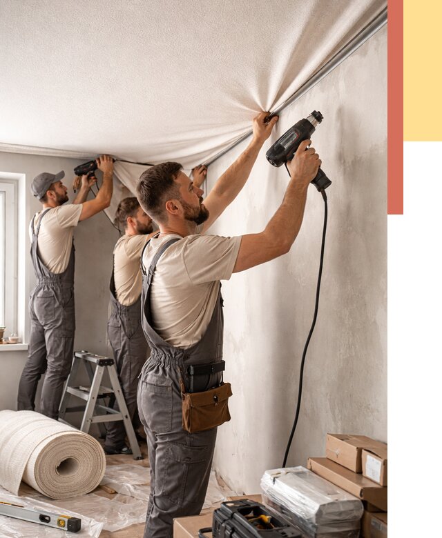 Монтаж фактурного натяжного потолка в Норильске от 779 руб. — ОТДЕЛОЧНИК-Нрл