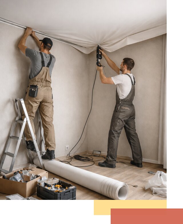 Монтаж цветного натяжного потолка в Норильске за один день