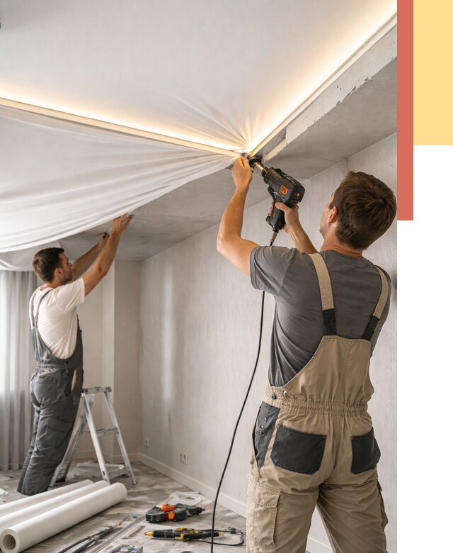 Монтаж натяжного потолка с подсветкой в Норильске от 987 руб. | ОТДЕЛОЧНИК-Нрл