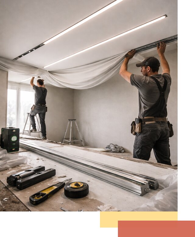 Монтаж натяжных потолков со световыми линиями в Норильске