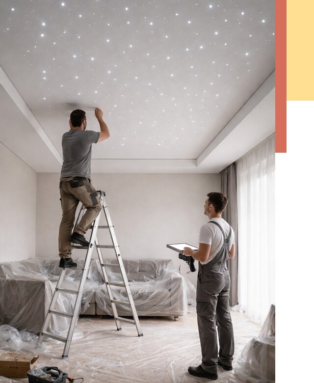 Монтаж натяжного потолка «звездное небо» в Норильске от 6750 руб. | ОТДЕЛОЧНИК-Нрл