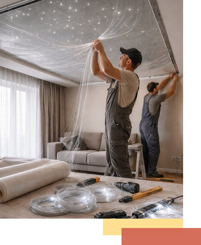 Монтаж натяжного потолка «Звездное небо» в Норильске