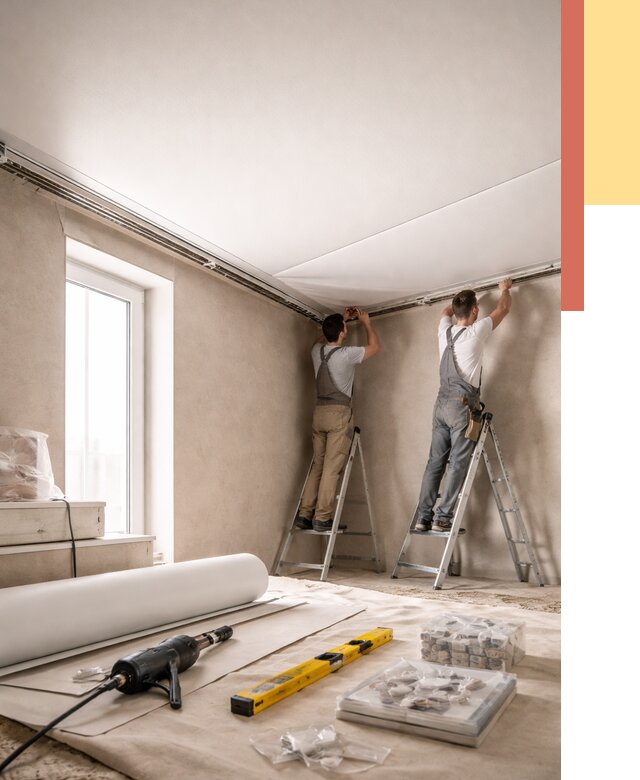 Монтаж натяжного потолка в спальне в Норильске от 3946 руб. под ключ | ОТДЕЛОЧНИК-Нрл