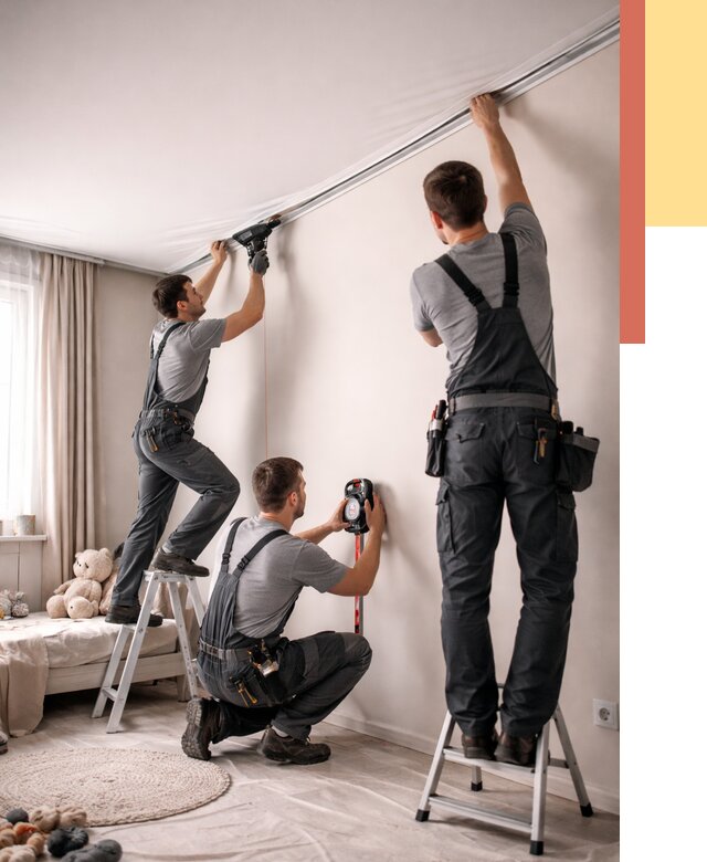 Монтаж натяжного потолка в детской в Норильске от 3635 руб. — быстро и недорого | ОТДЕЛОЧНИК-Нрл