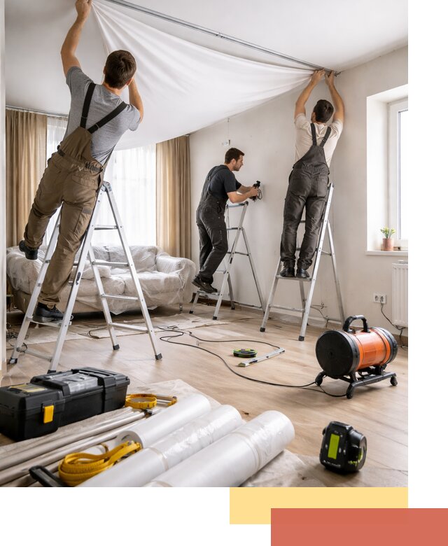 Монтаж натяжного потолка в гостиной в Норильске