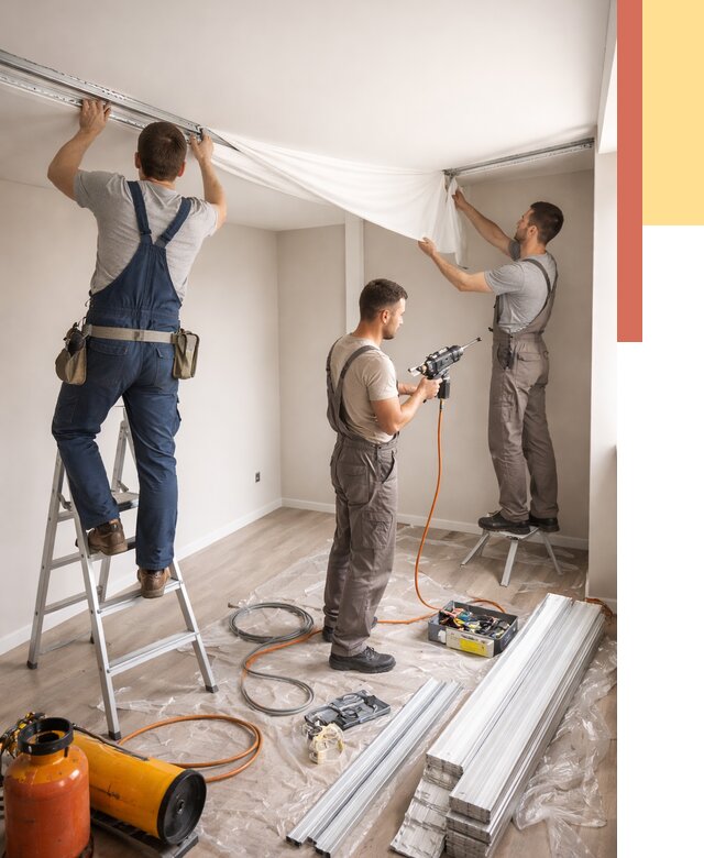 Монтаж натяжного потолка в студии в Норильске от 5712 руб. — быстро и недорого | ОТДЕЛОЧНИК-Нрл