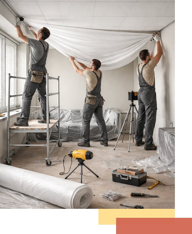 Монтаж натяжного потолка в офисе в Норильске