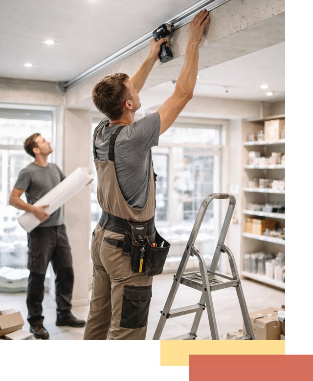 Монтаж натяжных потолков в магазине в Норильске