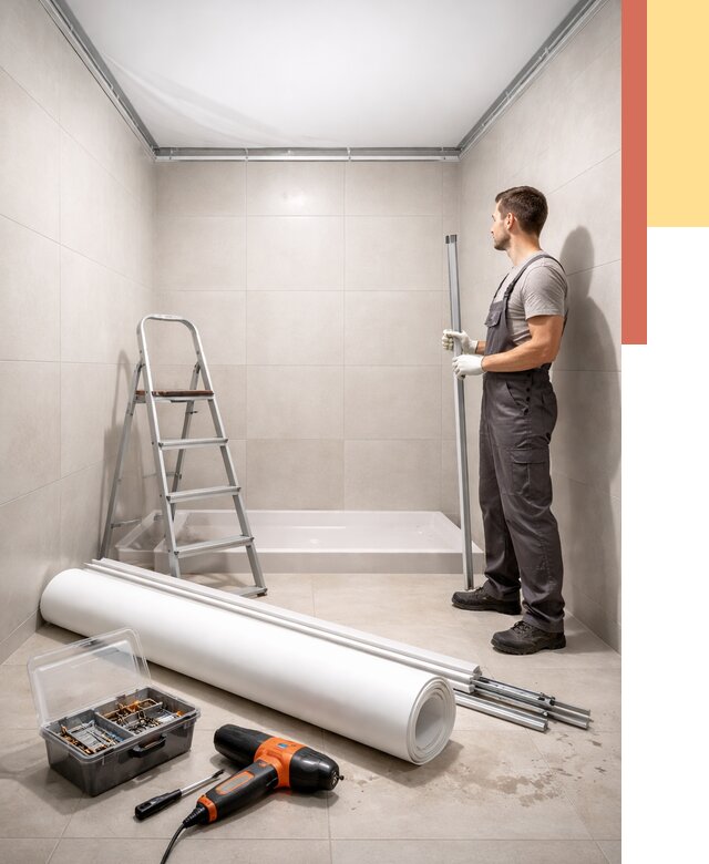 Монтаж натяжного потолка в санузле в Норильске от 1921 руб. — ОТДЕЛОЧНИК-Нрл