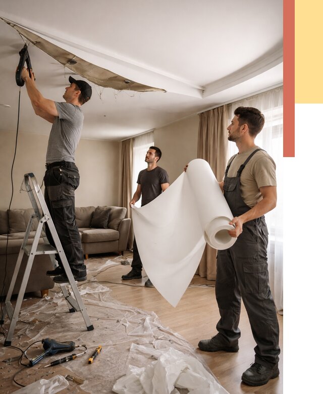 Замена полотна натяжного потолка в Норильске от 9866 руб. быстро и недорого | ОТДЕЛОЧНИК-Нрл