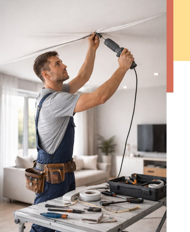 Ремонт натяжных потолков в Норильске от 9866 руб. под ключ — ОТДЕЛОЧНИК-Нрл