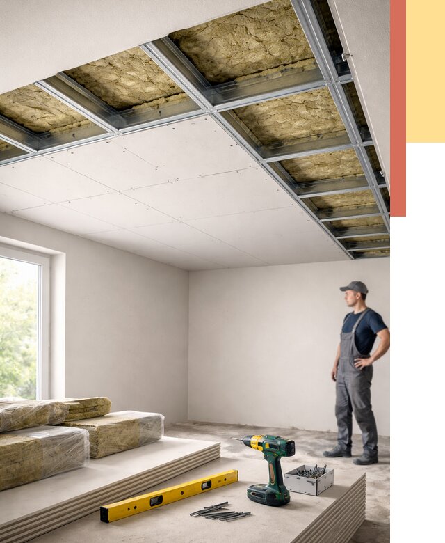 Звукоизоляция потолка ГКЛ в Норильске от 987 руб. — монтаж под ключ | ОТДЕЛОЧНИК-Нрл