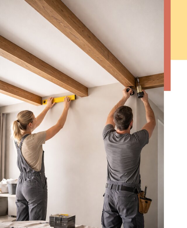 Монтаж декоративных балок на потолок в Норильске от 4362 руб. — ОТДЕЛОЧНИК-Нрл